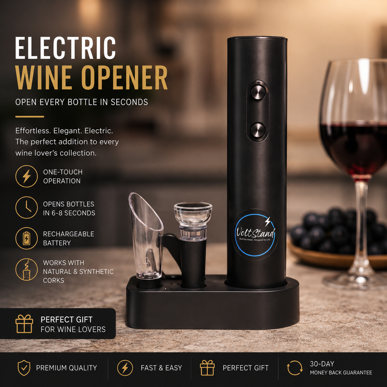 🍷 6 FOR 1 COMBO - VoltStand 6-in-1 Electric Wine Opener + WINE DISPENSER + BEER BOTTLE OPENER