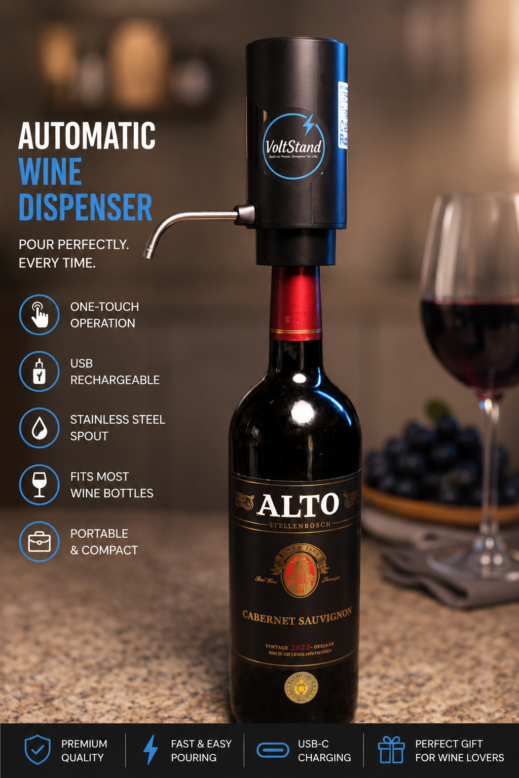 🍷 6 FOR 1 COMBO - VoltStand 6-in-1 Electric Wine Opener + WINE DISPENSER + BEER BOTTLE OPENER