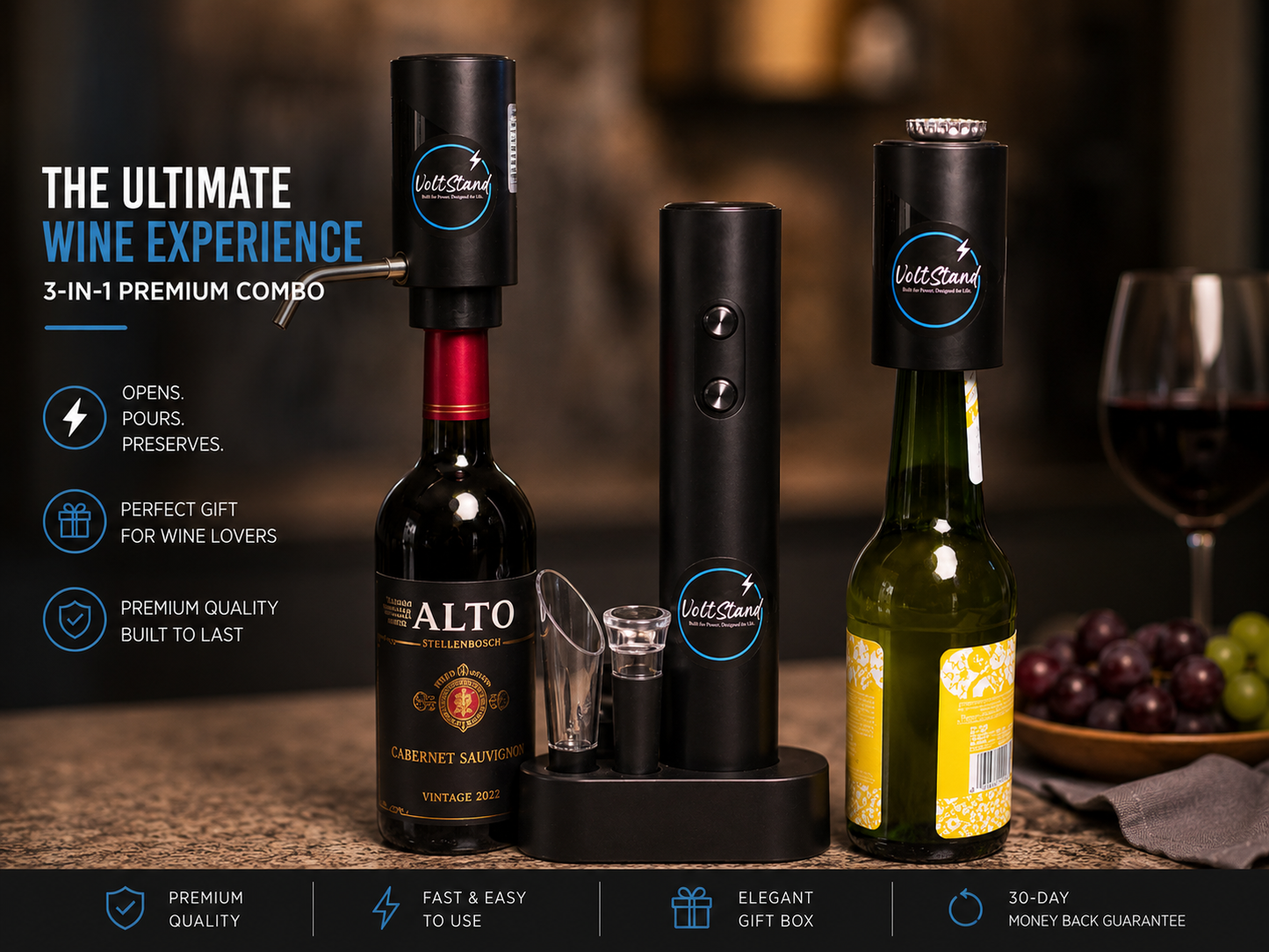 🍷 6 FOR 1 COMBO - VoltStand 6-in-1 Electric Wine Opener + WINE DISPENSER + BEER BOTTLE OPENER
